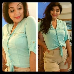 BEBE blouse with gold zippers